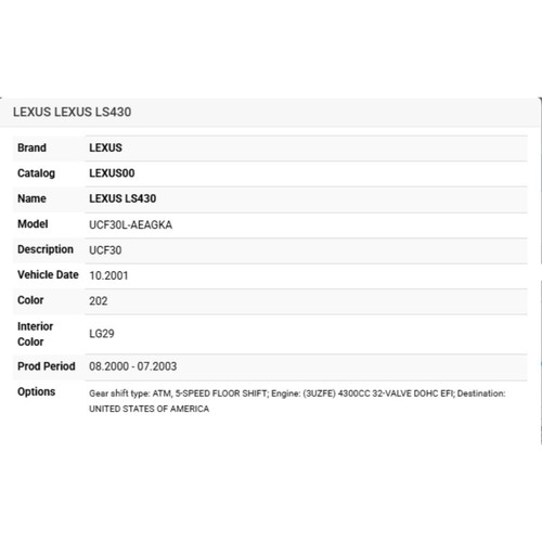 Lexus ls430 engine - 01-06, oil